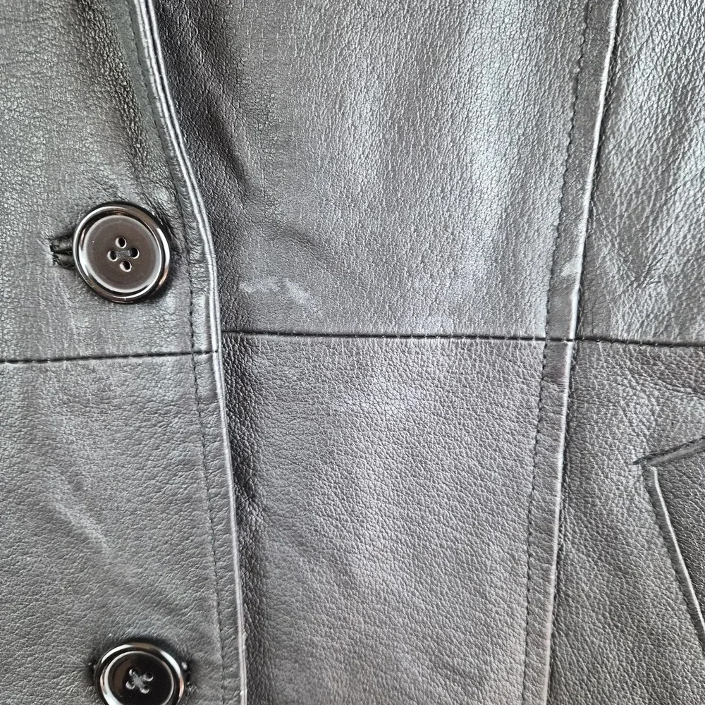 Serge Platini Blazer Jacket Small Black Genuine Leather 2 Buttons Sport Coat - Picture 15 of 16